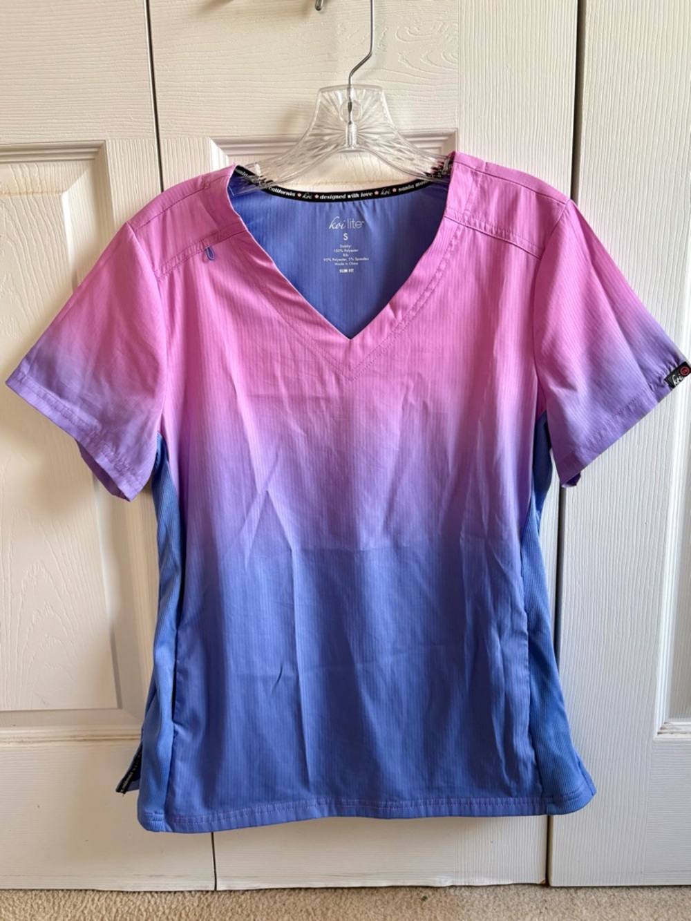 Koi lite Pink to Blue Ombre V-Neck Scrub Top